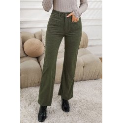 Green High Waist Square Pockets Corduroy Pants