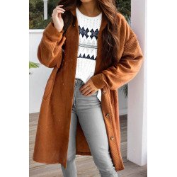 Gold Flame Textured Collared Drop Shoulder Buttoned Front Duster Coat