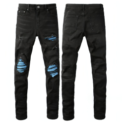 Men\'s Patch Fitted Distressed Jeans