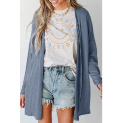 Ashleigh Blue Solid Color Rib Knit Open Front Tunic Cardigan