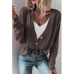 Dark Khaki Open Knit Drop Shoulder Sweater Cardigan