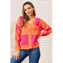 Angel Wings Woven Right Checkered V-Neck Dropped Shoulder Cardigan