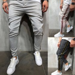 Men\'s Slim-fitting Cool Casual Sports Striped Side Ribbon Trousers (Jeans & Pants)
