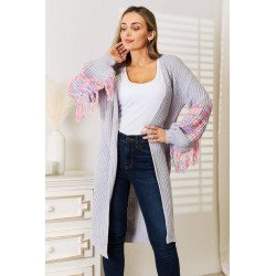 Woven Right Fringe Sleeve Dropped Shoulder Cardigan