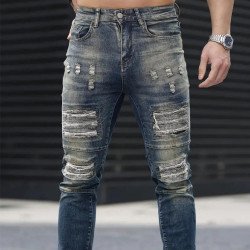 Men’s Ripped Stretch Jeans – Navy High Street | Urban Cool 25 Edition