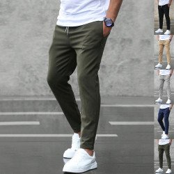 Men’s Slim Fit Casual Pants With Drawstring & Pockets
