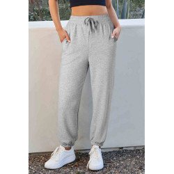 Light Grey Solid Color Fleece Lined Drawstring Waist Joggers