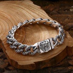 925 Sterling Silver Faucet Bracelet Money Drawing Pi Xiu Men\'s Thick Type Thai Silver Vintage Distressed Trendy Unique Ornament