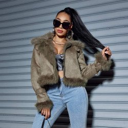 Women\'s Suede Short Coat – Faux Leather Fall & Winter Streetwear Jacket