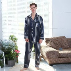 Fall men\'s simulated silk stripe pajamas men