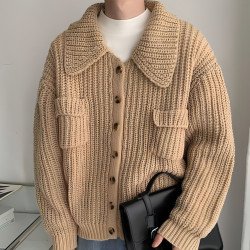 Winter Lapel Sweater Single-breasted Men\'s Loose Cardigan
