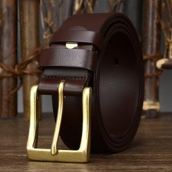 Men\'s Leather Pin Buckle First Layer Cowhide Simple Glossy Casual Pants Belt