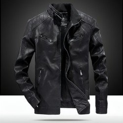 Men\'s Fashion Casual PU Leather Fleece Padded Coat