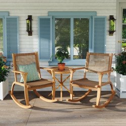 LuxePatio™ – 2‑Piece Acacia Rocking Chair Set for Outdoor & Garden Use (US Warehouse)