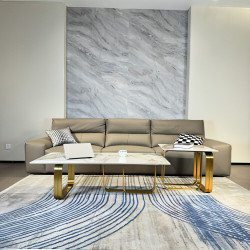 LuneluX_Home – Modern Sintered Stone Coffee Table Set with Gold Frame (2 pcs)