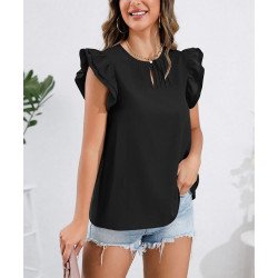 Ruffle Cap Sleeve Round Neck Blouse