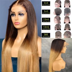 LuxeWave Fashion Real Hair Gradient Wig Lace Headgear
