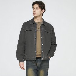 Men\'s Faux Denim Washed Cotton Coat