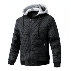 Men\'s Casual Jacket Quilted Cotton Removable Hood Jacket