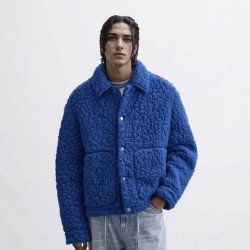 Men\'s Klein Blue Loose Version Imitation Lamb Wool Fleece Jacket