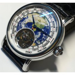 3D Globe Tourbillon Round Watch Fashion