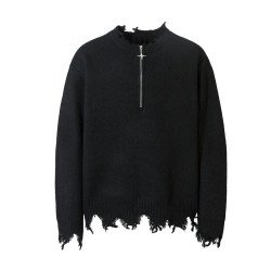 Men\'s Distressed Hem Half-Zip Sweater