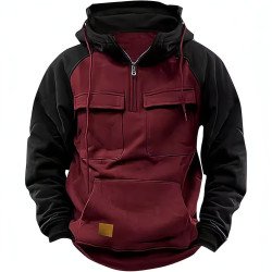 Men\'s Contrast Color Workwear Hoodie – Fall/Winter Streetwear Style
