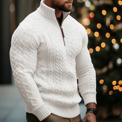 Men\'s Knitwear Half Zipper Coat Solid Color Twisted Thickened Sweater