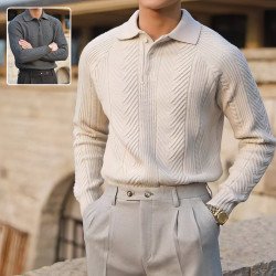 Men\'s Lapel Knitted Sweater Winter Pullover Long-sleeved Top Clothes