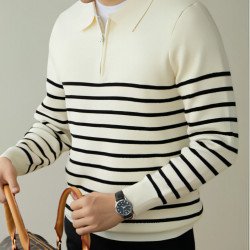 Men\'s Spring And Autumn New Half Zipper Striped Business Casual Sweater
