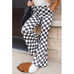 Black Checkerboard High Rise Casual Flared Pants