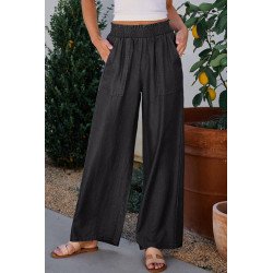 Black Side Pockets Frilled Smocked High Waist Wide Leg Jeans