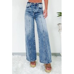 Dusk Blue Central Seamed Wide Leg High Waist Jeans