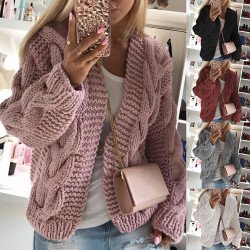 Sweater Women\'s Thick Thread Twist Knitted Cardigan Sweater