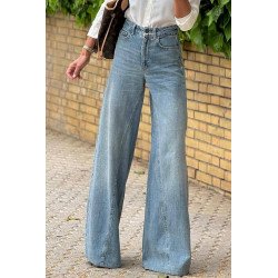Dusk Blue Acid Wash Extra Wide Leg High Waist Long Jeans.
