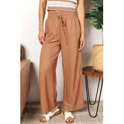 Double Take Drawstring Smocked Waist Wide Leg Pants
