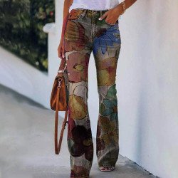 Women\'s Casual Pants Floral Thin Trousers
