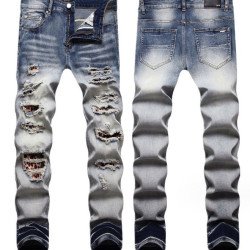 25 Edition – Men’s Slim Fit Ripped Jeans with Light-Wash & Patchwork