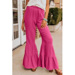 Rose Textured High Waist Ruffled Bell Bottom Pants