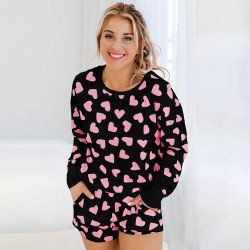 Heart Shape Printed Home Two-piece Women\'s Clothing Pajama