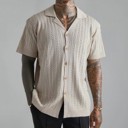 Men\'s Knitted Button Short-sleeved T-shirt