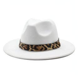 Men\'s Fashion Leopard Print Woolen Big Brim Top Hat
