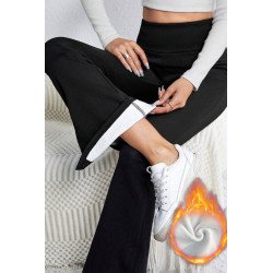 Black Thermal Lined Split Flare Leg Pants